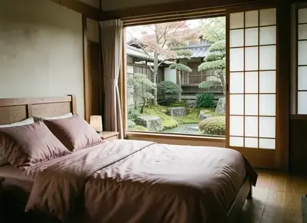 御室の庭を臨む寝室