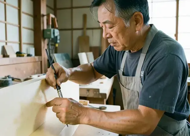 オイル仕上げをする木工職人